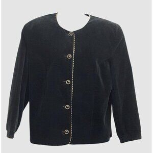 TanJay Womens Velvet Blazer Vintage Size 10 Black Button Up Suit Jacket
